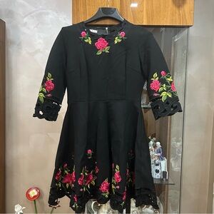 Black Dress with Floral Embroidery